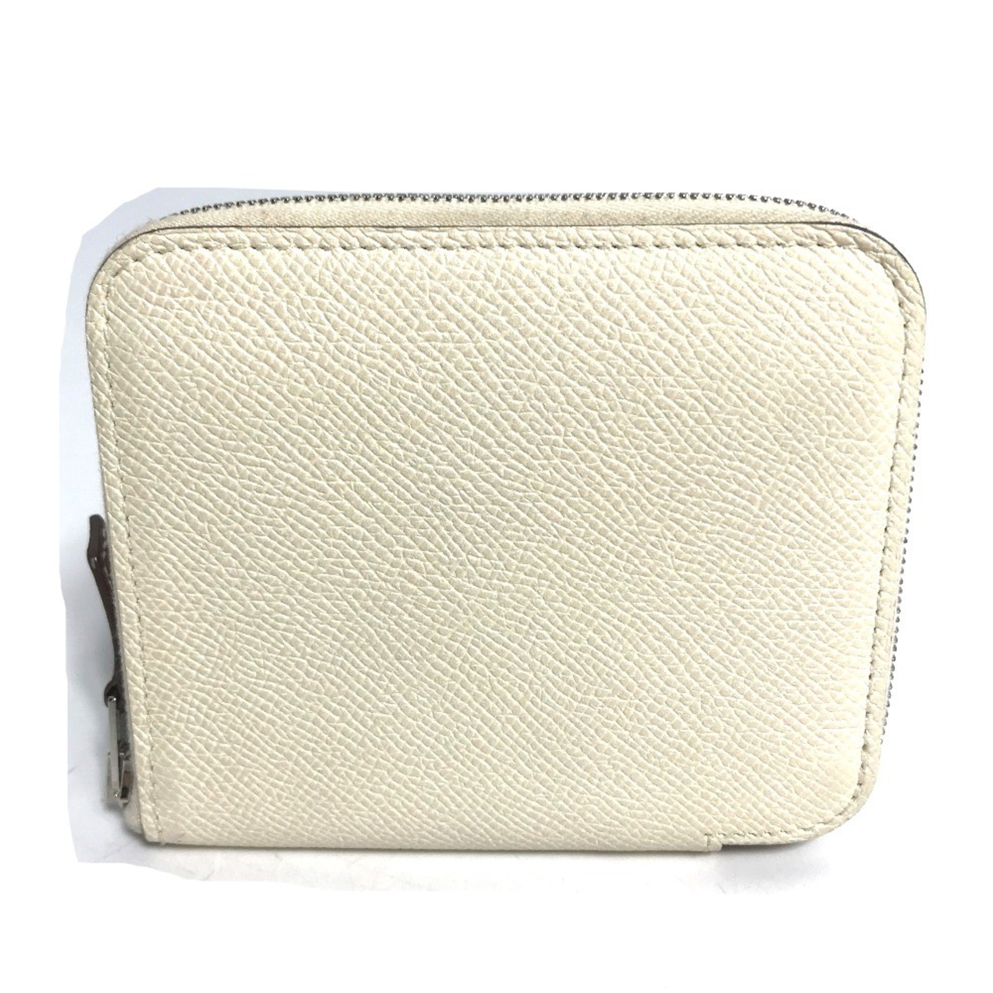 Hermes Silk-In Coin Compartment Compact Wallet Zip Around coin purse Nata White