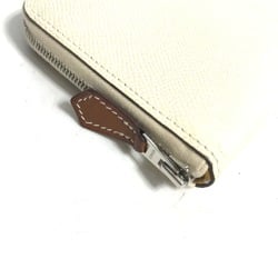 Hermes Silk-In Coin Compartment Compact Wallet Zip Around coin purse Nata White