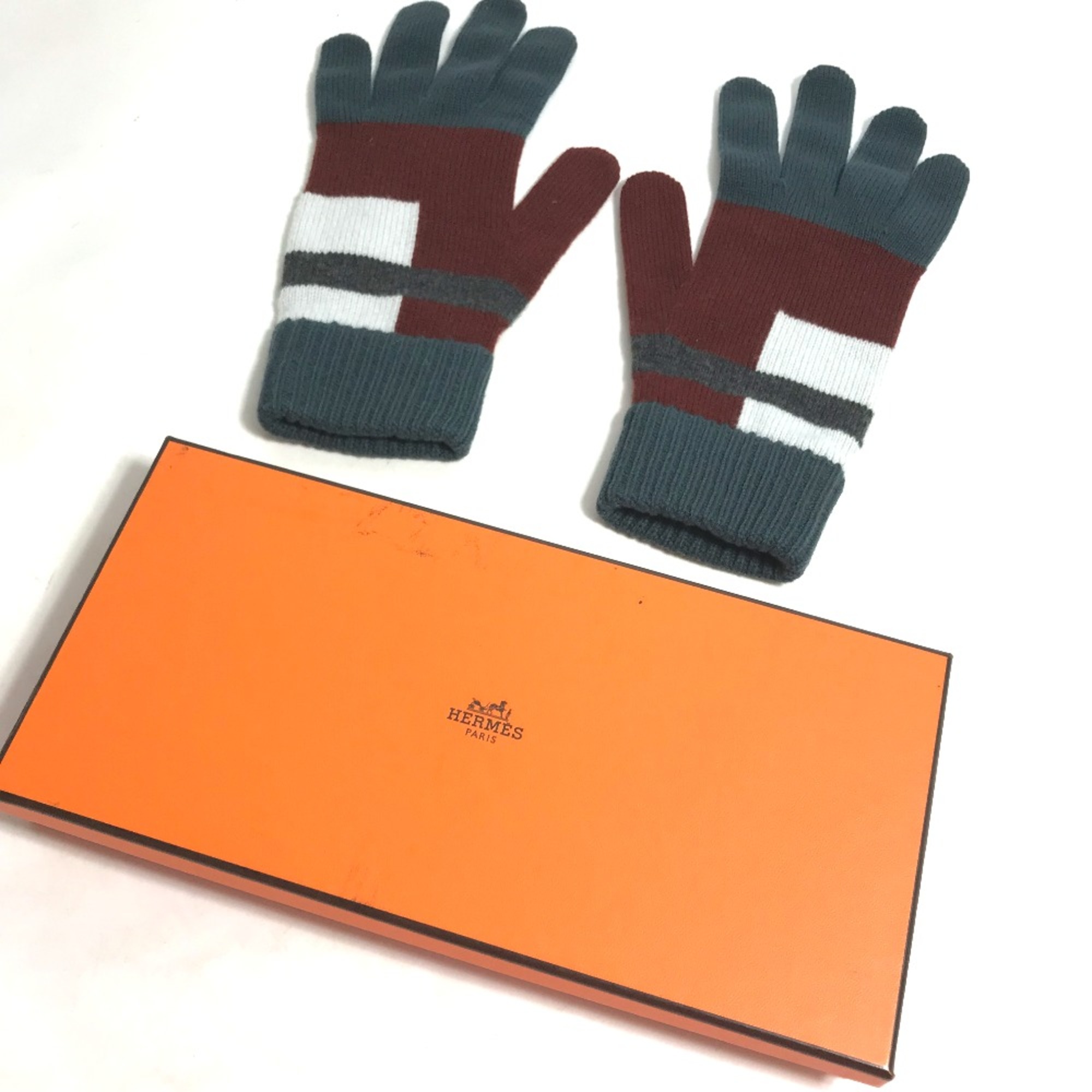 Hermes Glove gloves wine-red White