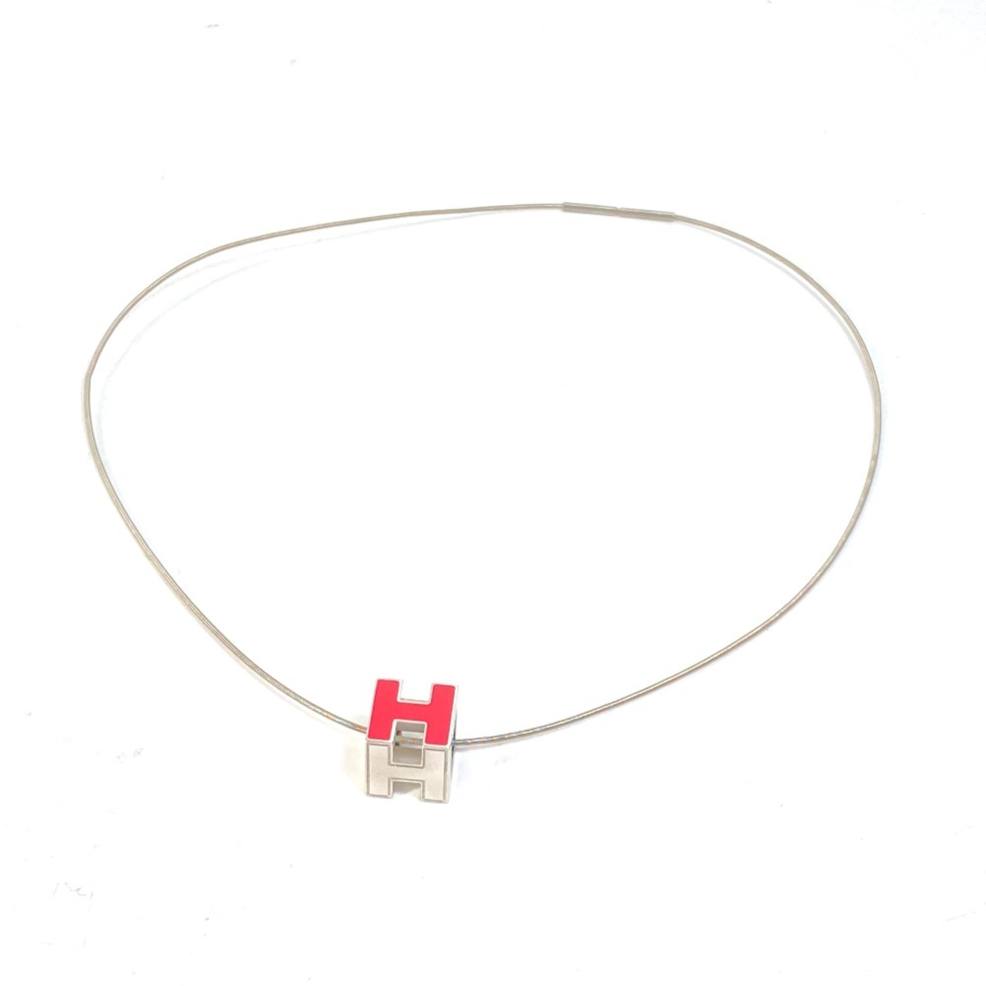 Hermes H cube Pendant accessories Necklace Silver pink