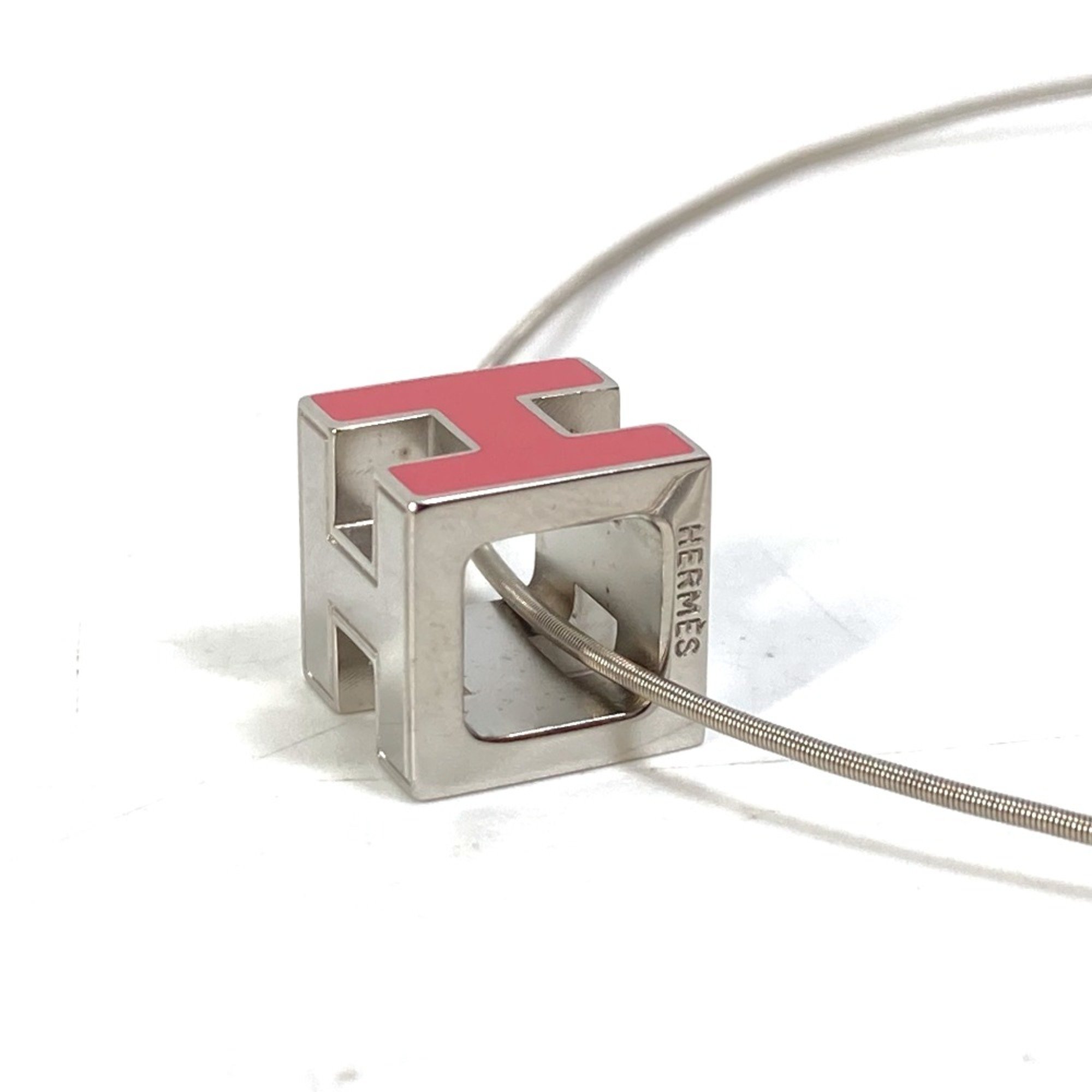 Hermes H cube Pendant accessories Necklace Silver pink