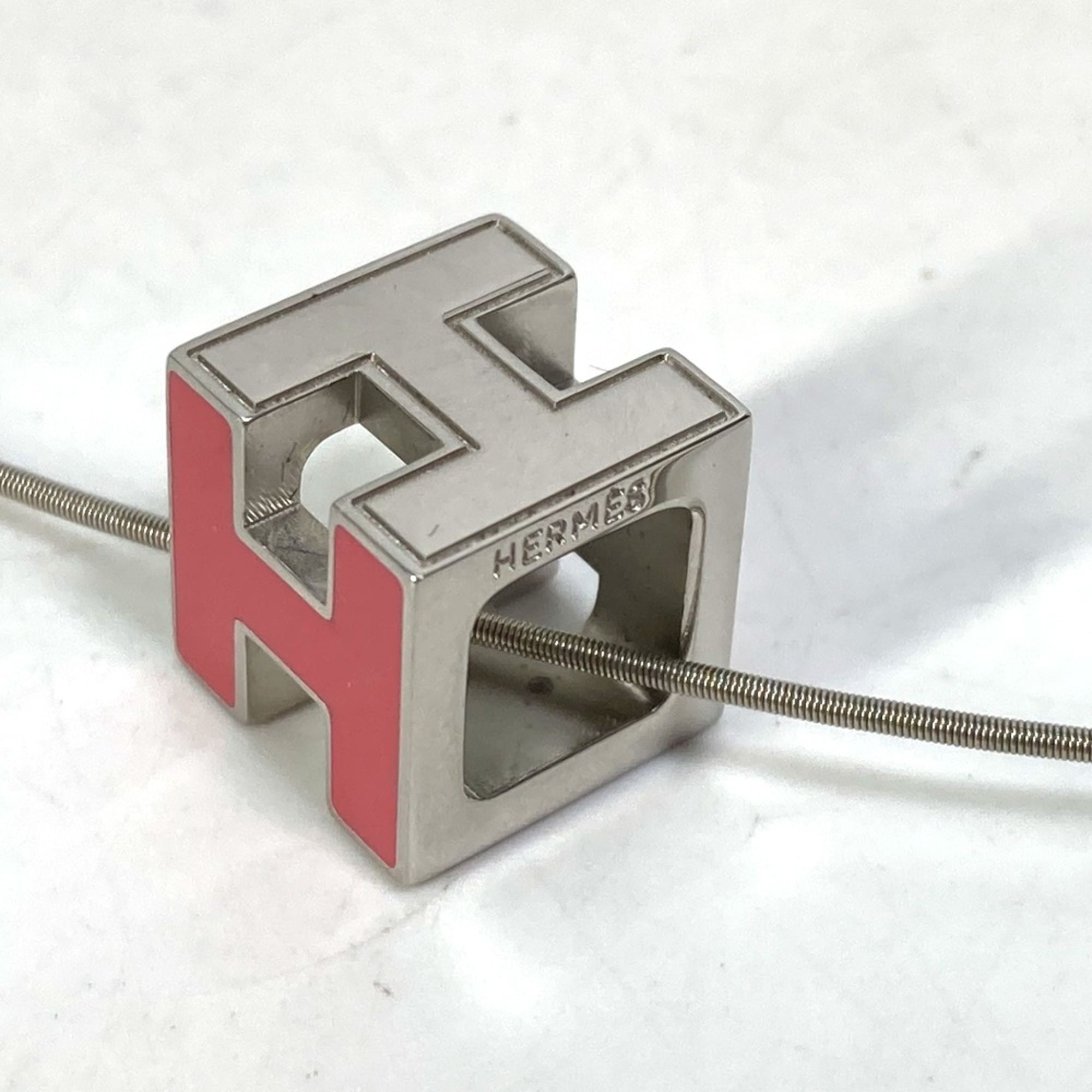 Hermes H cube Pendant accessories Necklace Silver pink