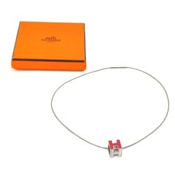 Hermes H cube Pendant accessories Necklace Silver pink