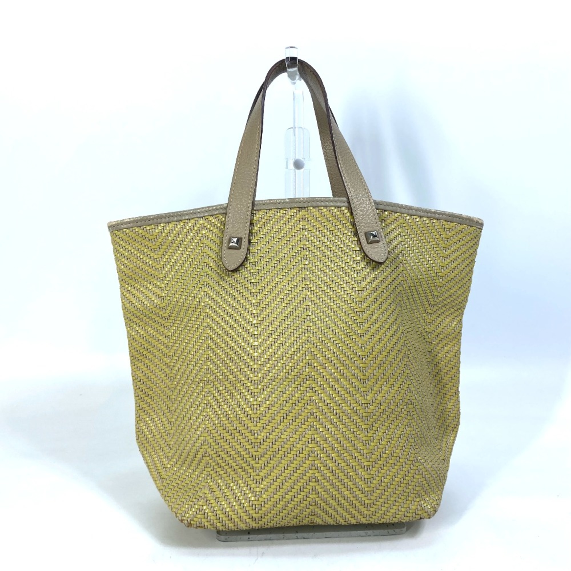 Hermes Hand Bag bag studs Tote Bag Yellow Based