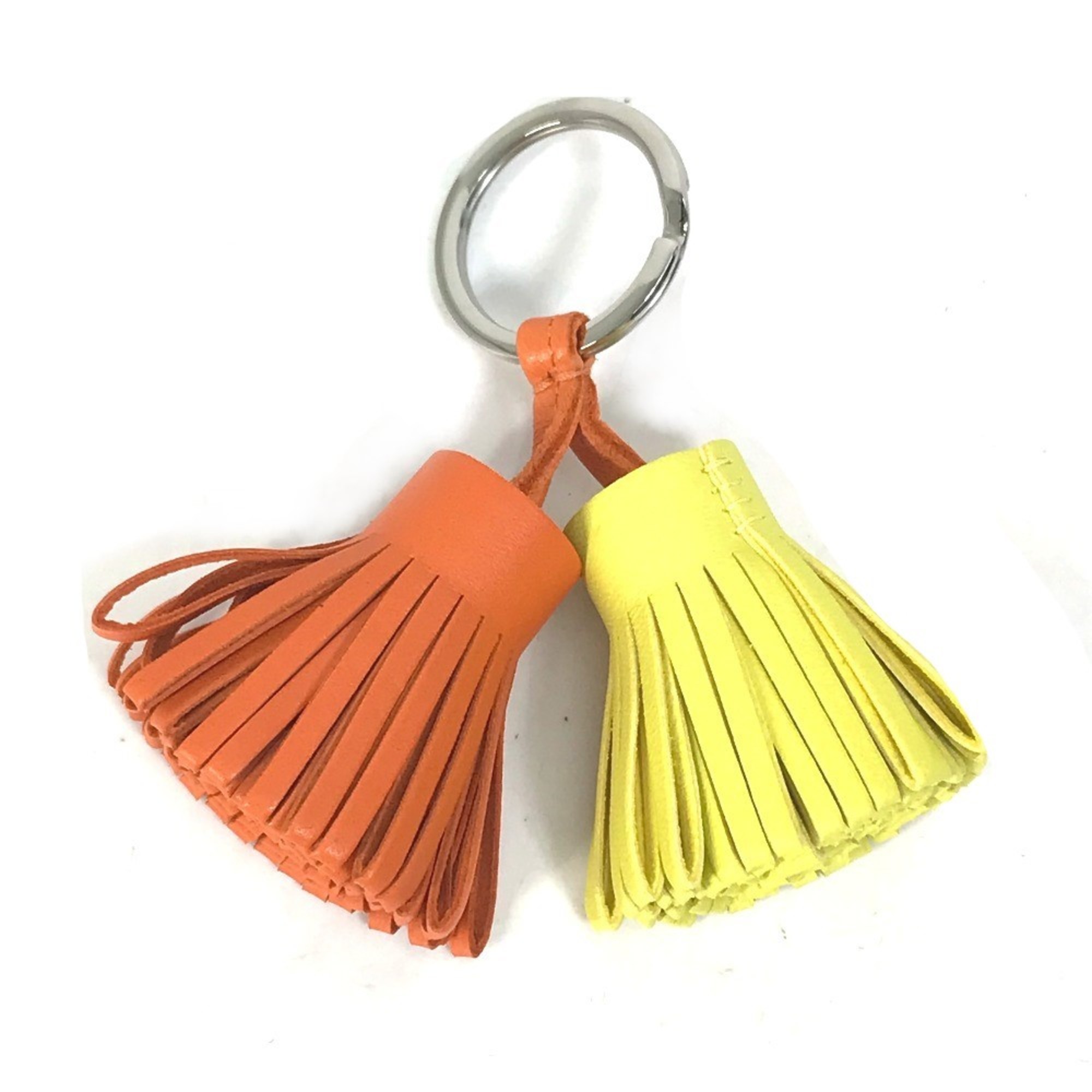 Hermes fringe Bag Charm Key Ring Key Holder Orange x yellow