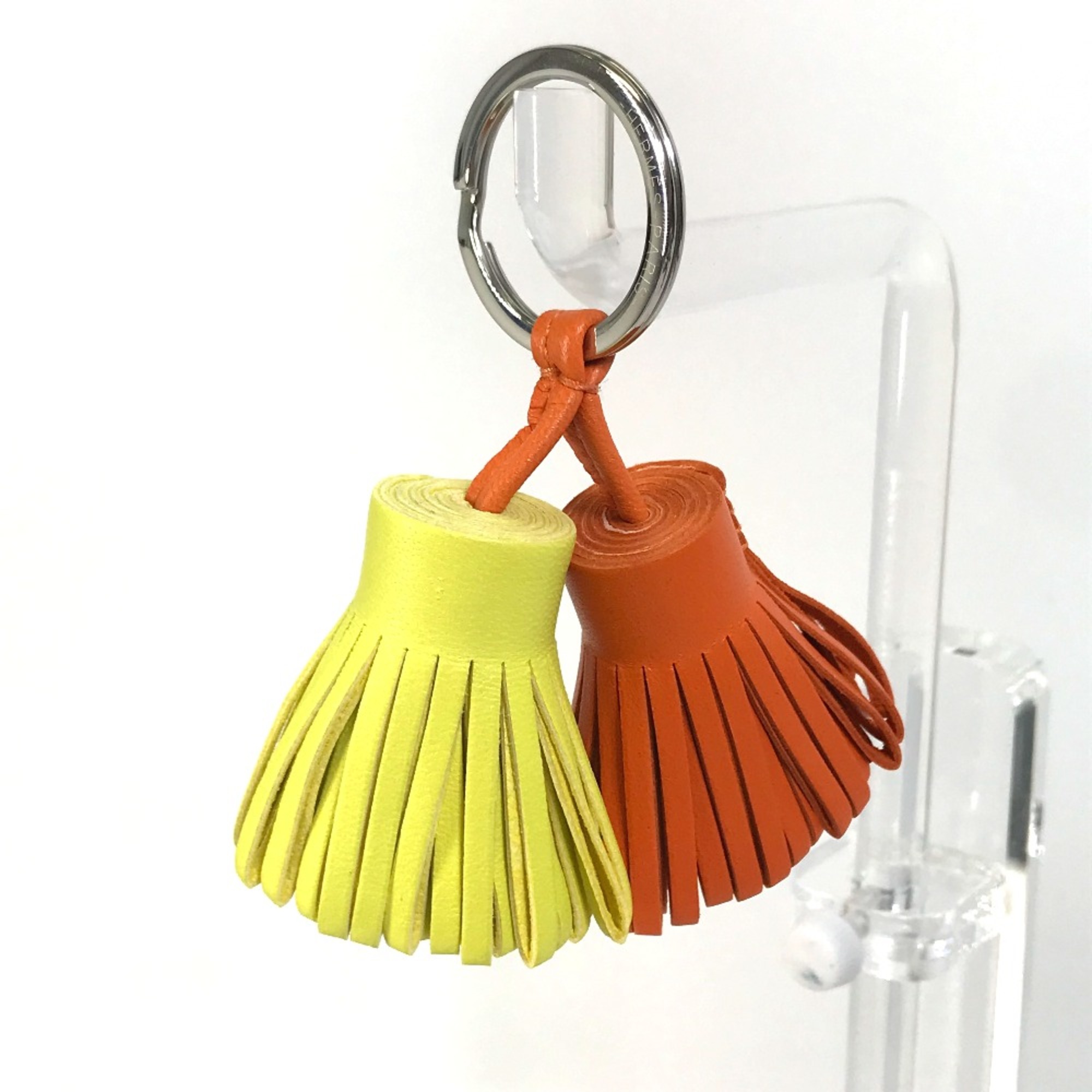 Hermes fringe Bag Charm Key Ring Key Holder Orange x yellow