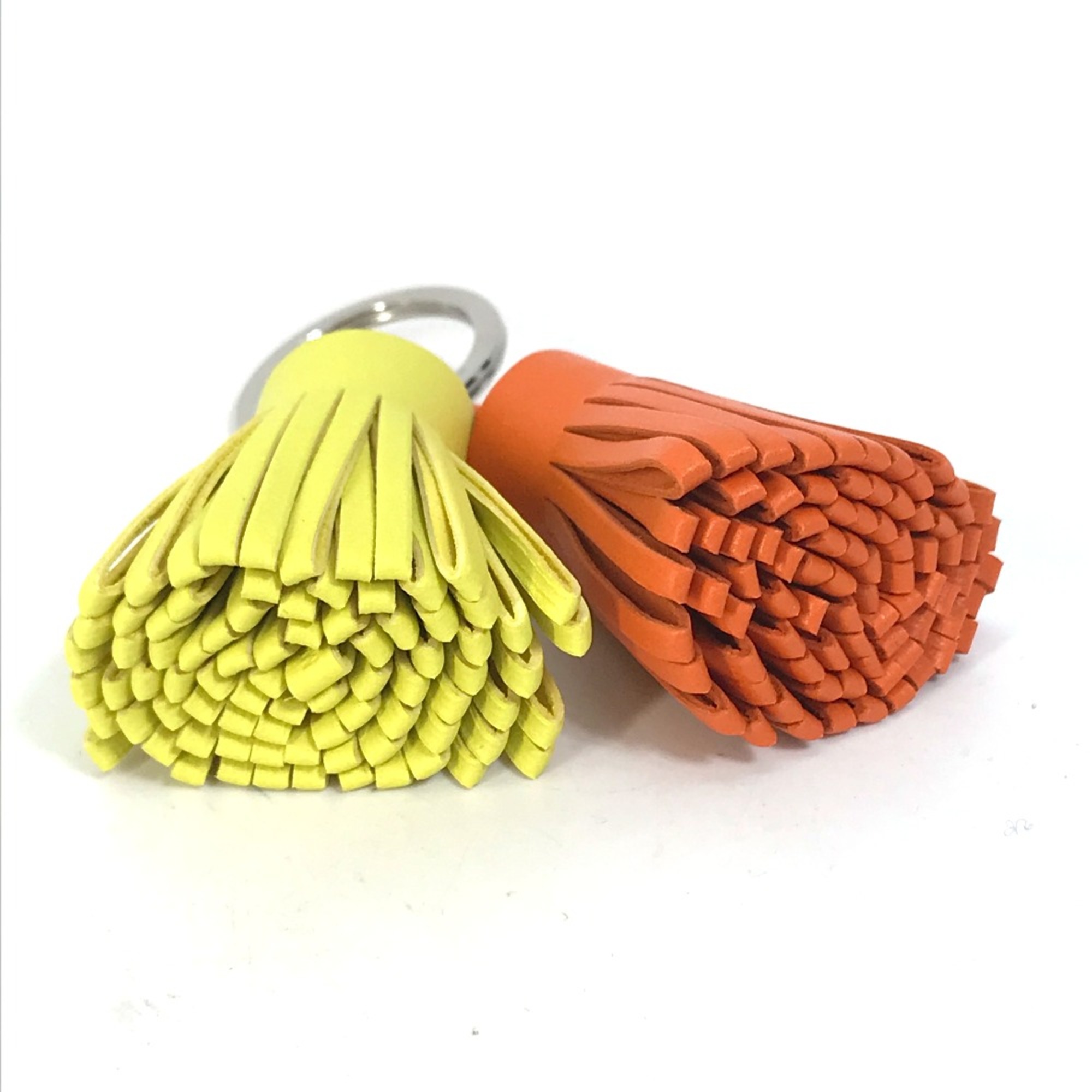 Hermes fringe Bag Charm Key Ring Key Holder Orange x yellow