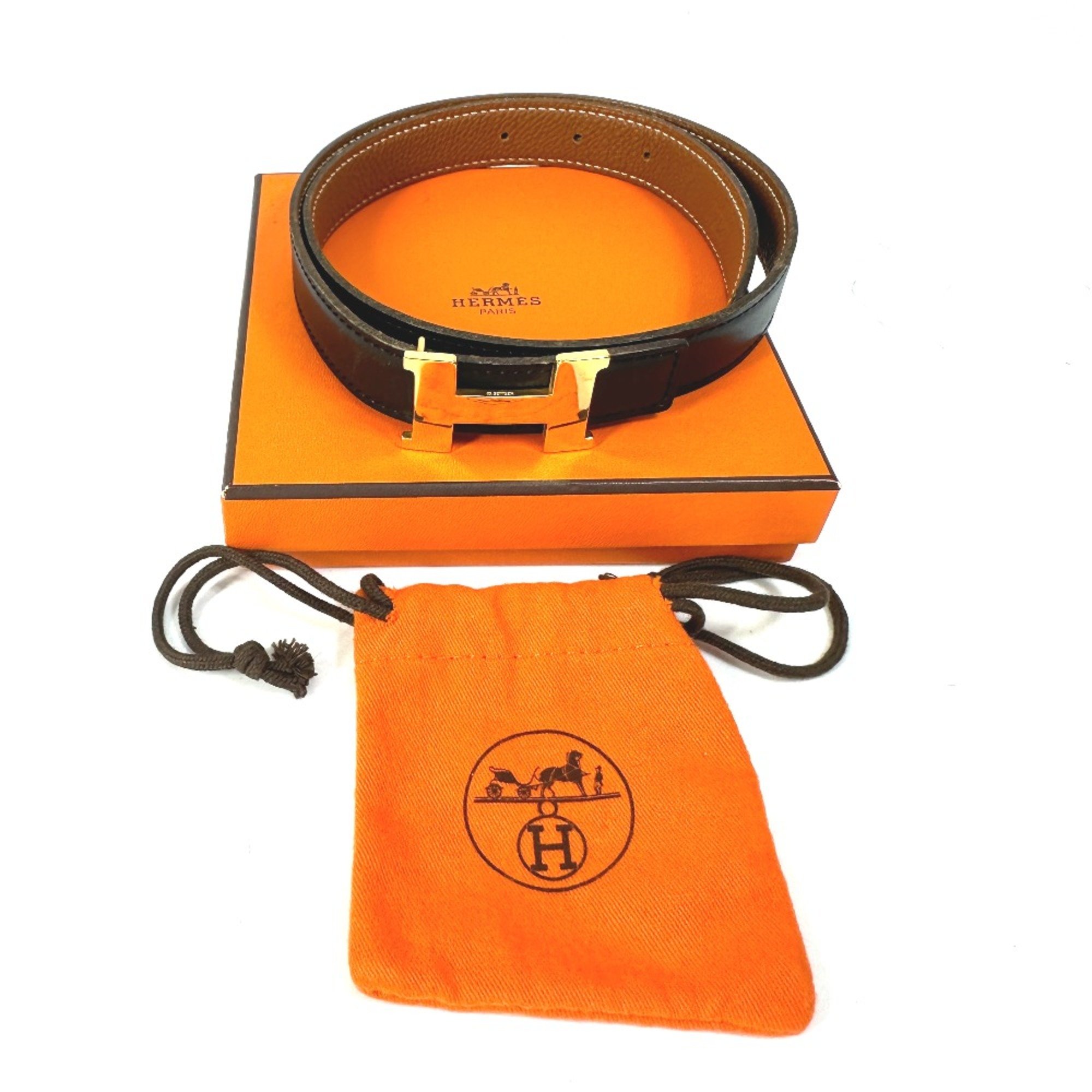 Hermes H belt reversible belt Black/Brown GoldHardware