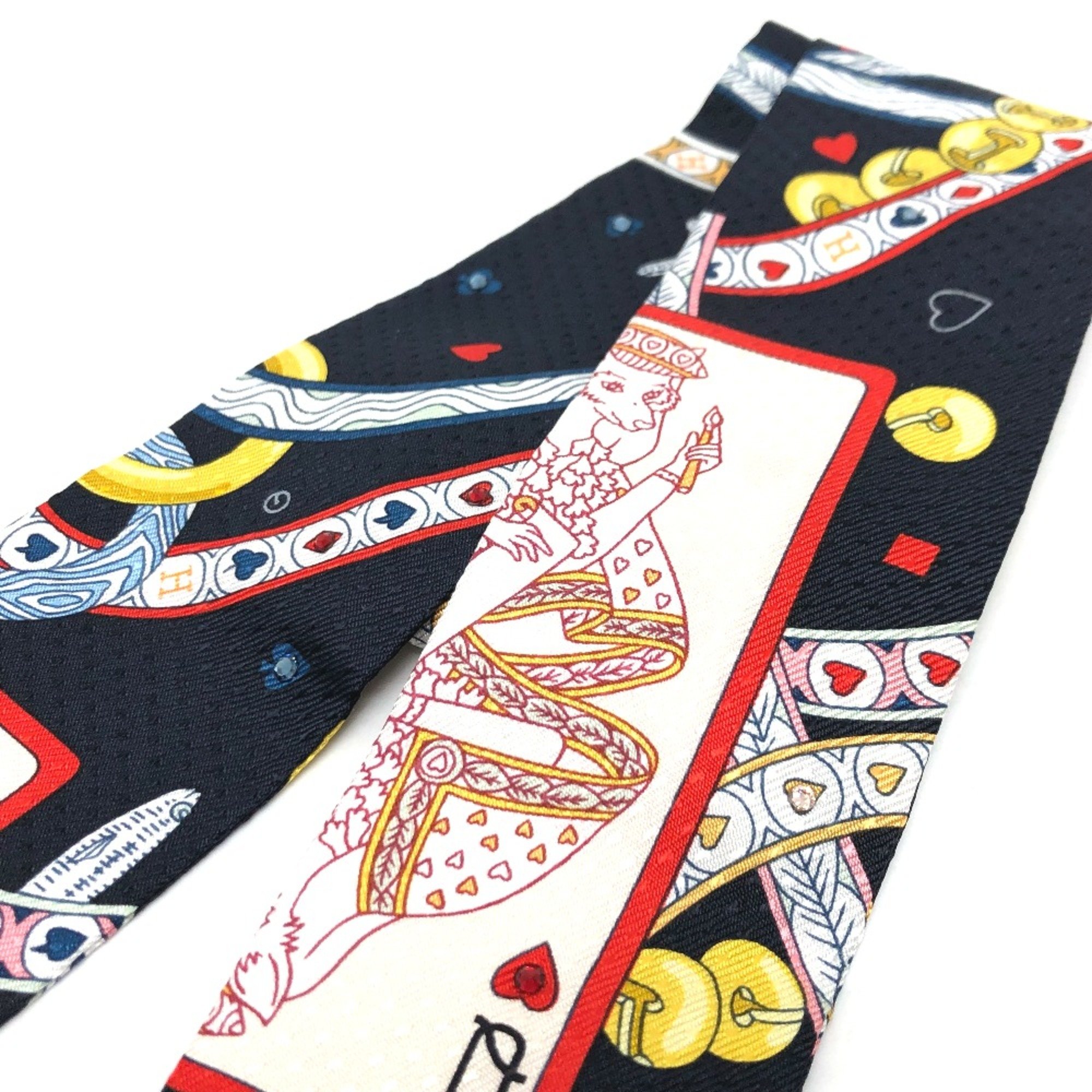 Hermes Bijoux Pique Queen of Hearts Twilly Scarf Multicolore