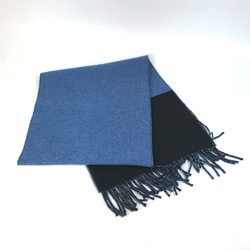 Hermes Bicolor fringe Scarf blue Black