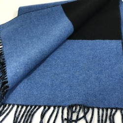 Hermes Bicolor fringe Scarf blue Black