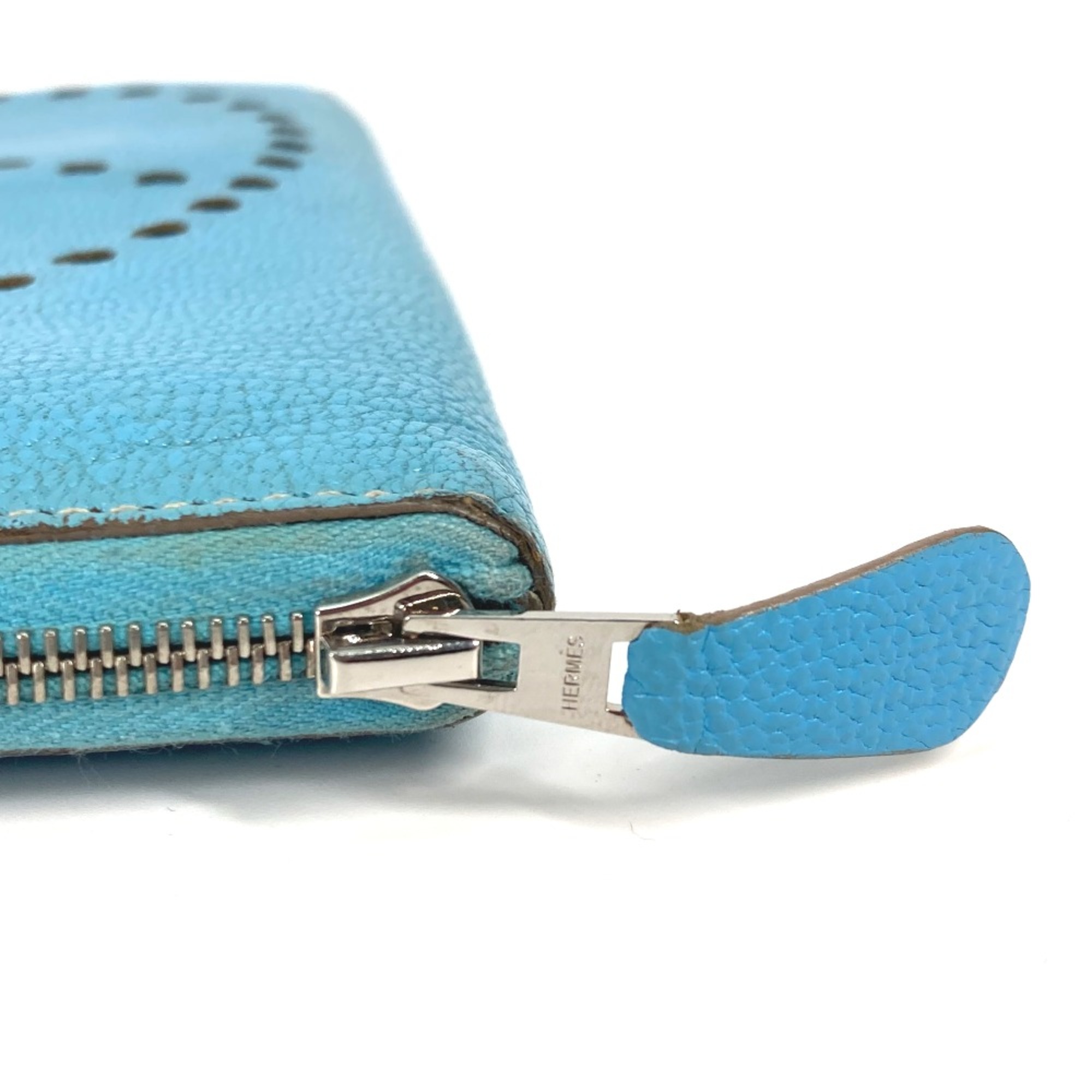 Hermes Long wallet Zip Around Long Wallet Blue gene blue SilverHardware