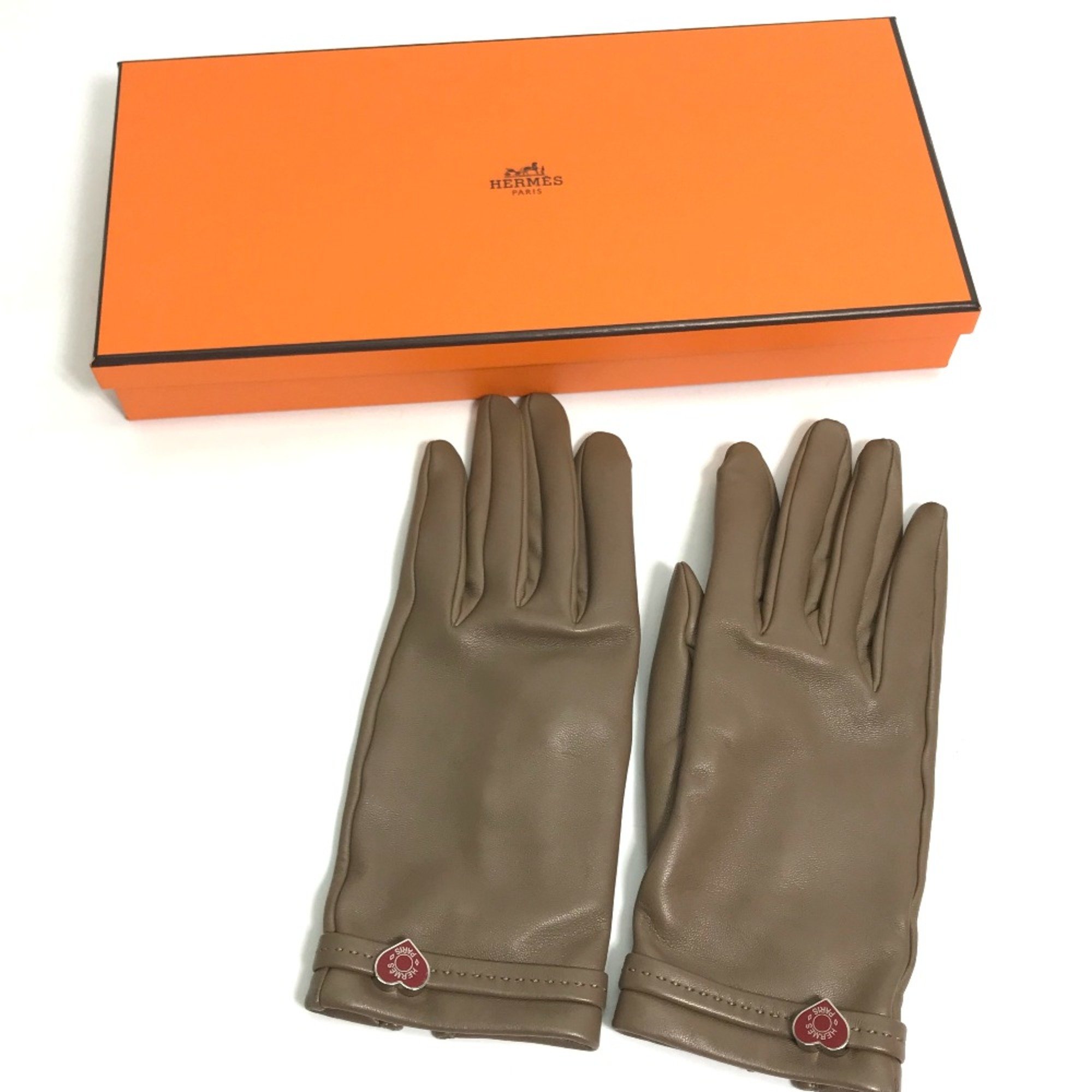 Hermes heart Glove gloves Etoupe Gray Based