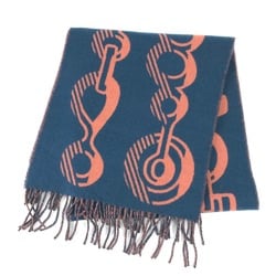 Hermes fringe fringe Scarf Blue x salmon pink