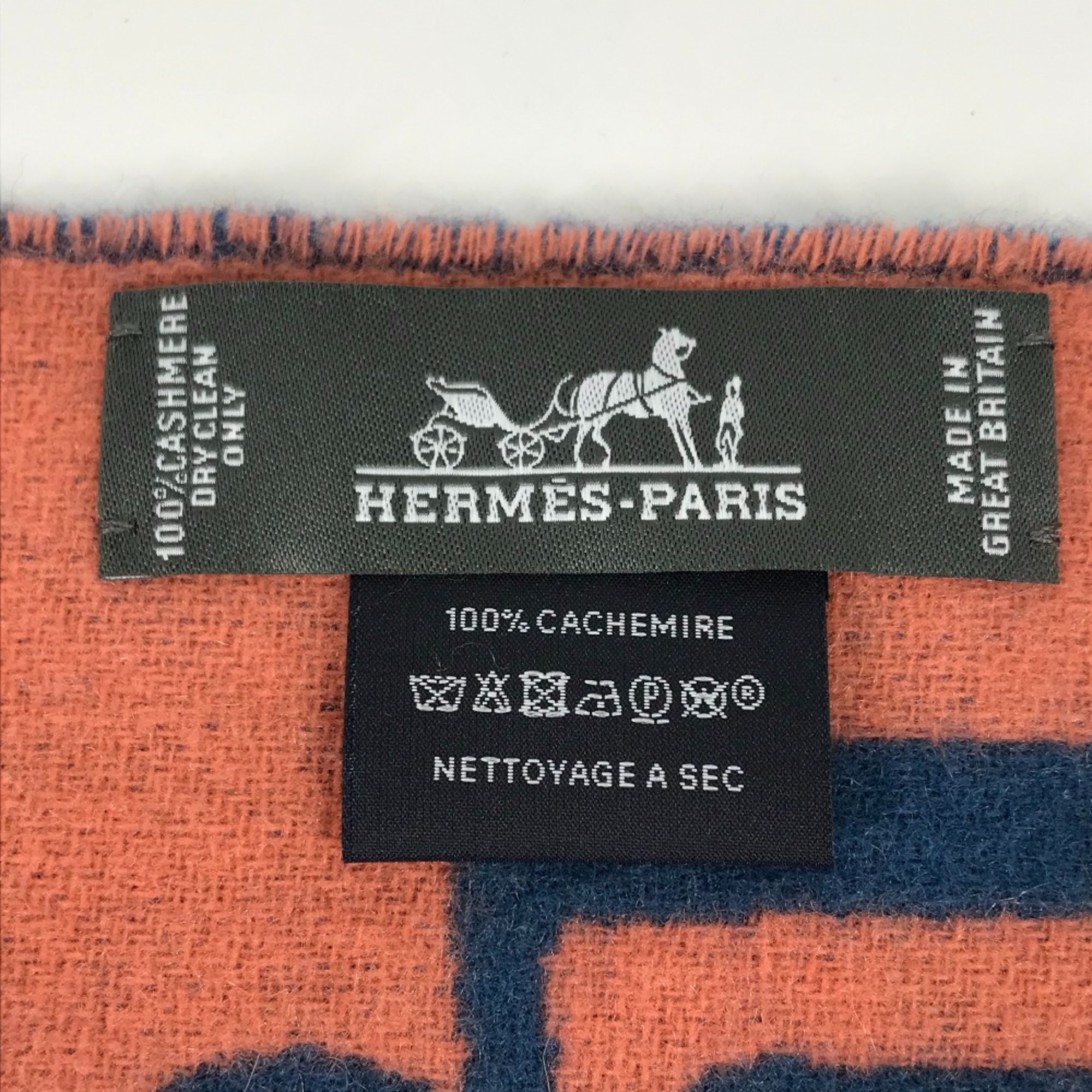 Hermes fringe fringe Scarf Blue x salmon pink