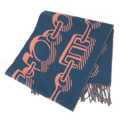 Hermes fringe fringe Scarf Blue x salmon pink