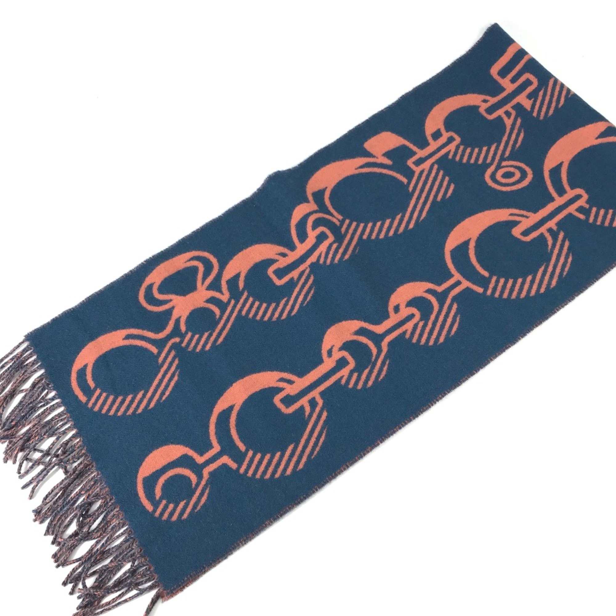 Hermes fringe fringe Scarf Blue x salmon pink