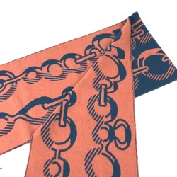 Hermes fringe fringe Scarf Blue x salmon pink