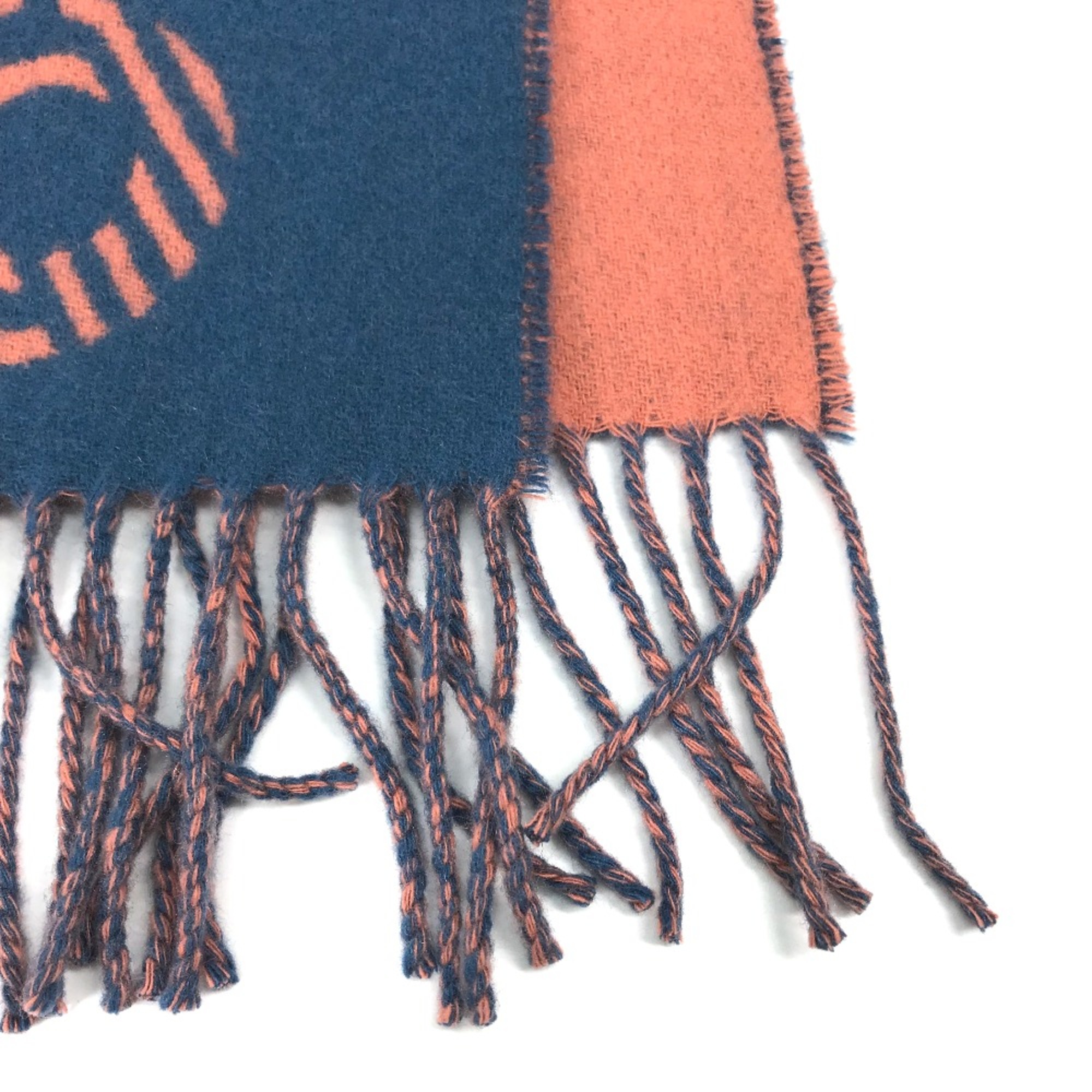 Hermes fringe fringe Scarf Blue x salmon pink