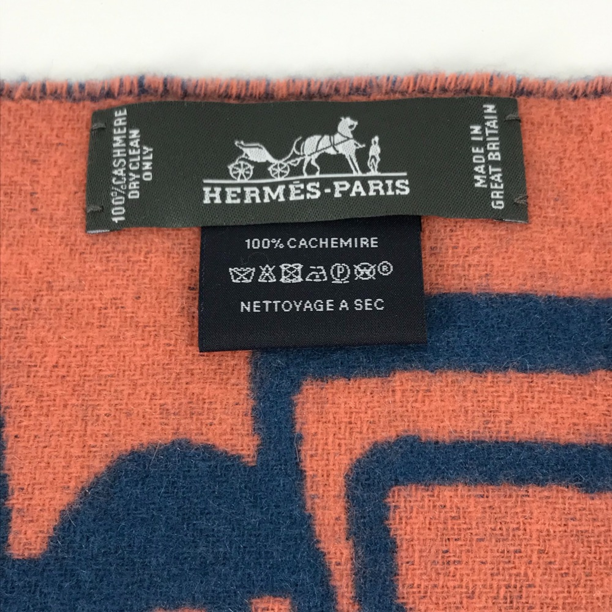 Hermes fringe fringe Scarf Blue x salmon pink