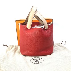 Hermes Bicolor Tote Bag Hand Bag Rouge Tomato Rose Eglantine Red