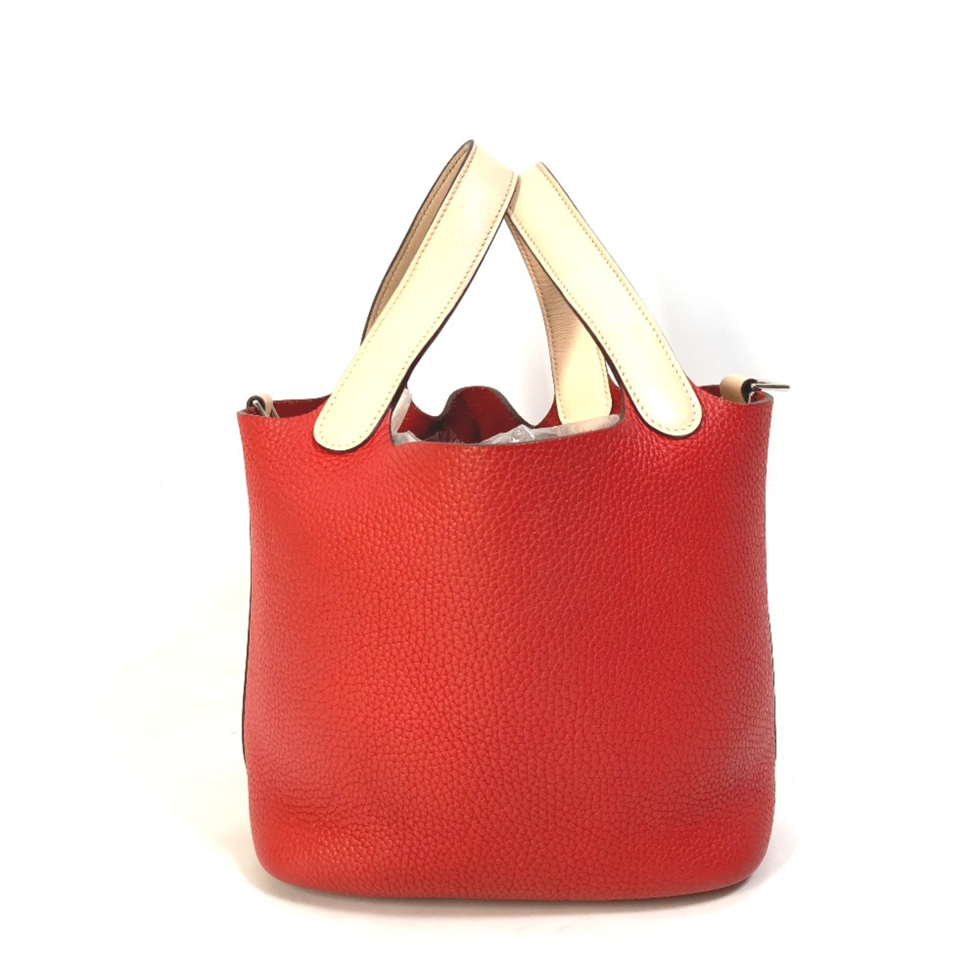 Hermes Bicolor Tote Bag Hand Bag Rouge Tomato Rose Eglantine Red