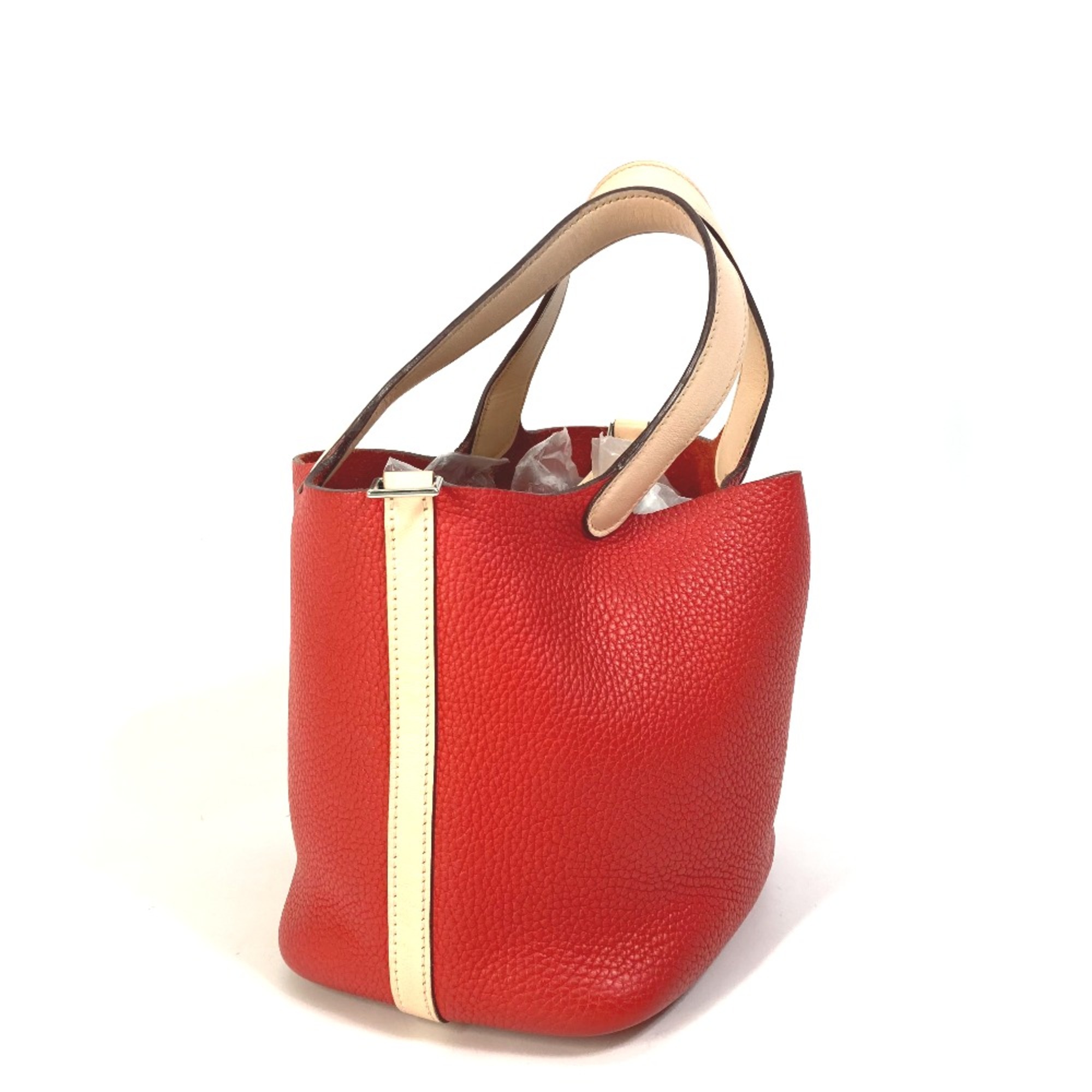 Hermes Bicolor Tote Bag Hand Bag Rouge Tomato Rose Eglantine Red