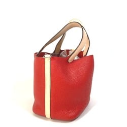 Hermes Bicolor Tote Bag Hand Bag Rouge Tomato Rose Eglantine Red