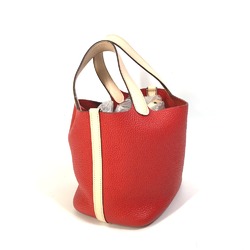 Hermes Bicolor Tote Bag Hand Bag Rouge Tomato Rose Eglantine Red