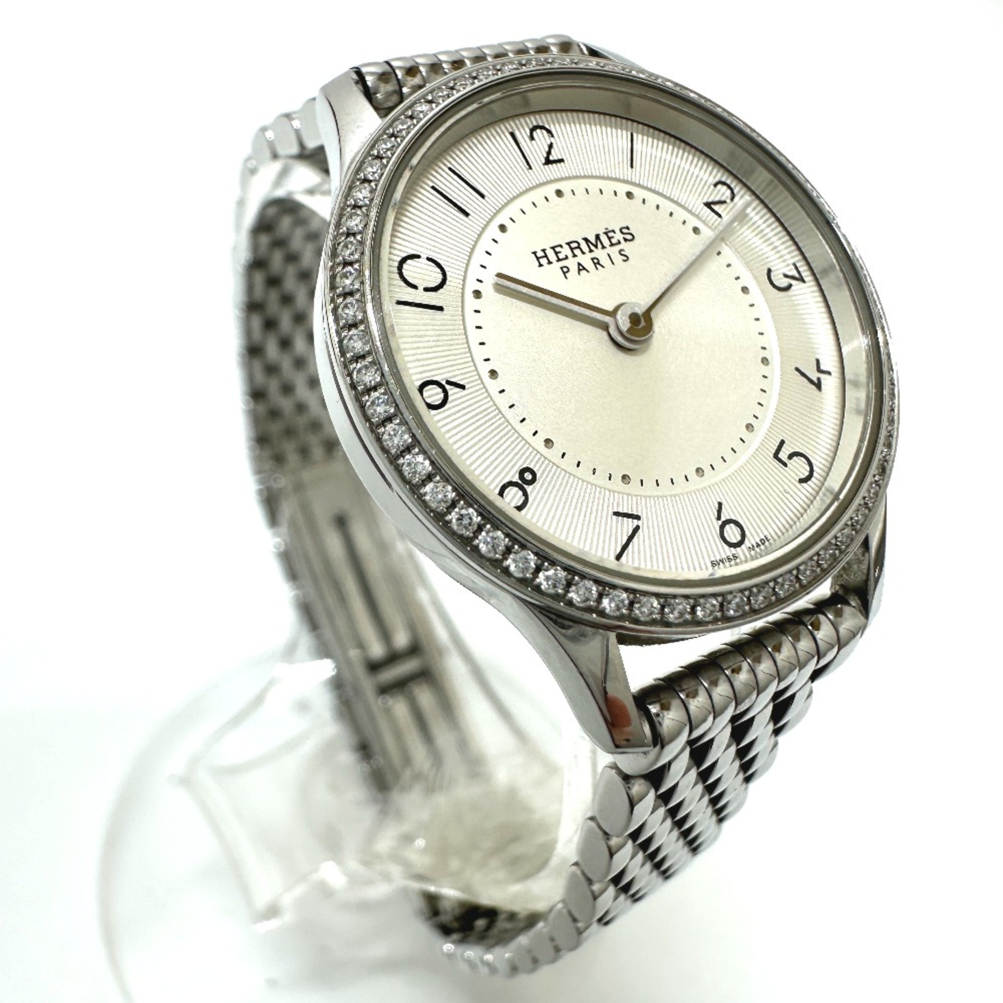 Hermes CA2.130 Diamond Bezel Quartz Wristwatch Silver