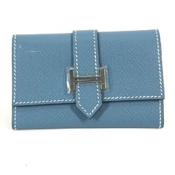 Hermes Business card holder pass case coin purse Wallet Coin Compartment Card Case Blue gene blue SilverHardware