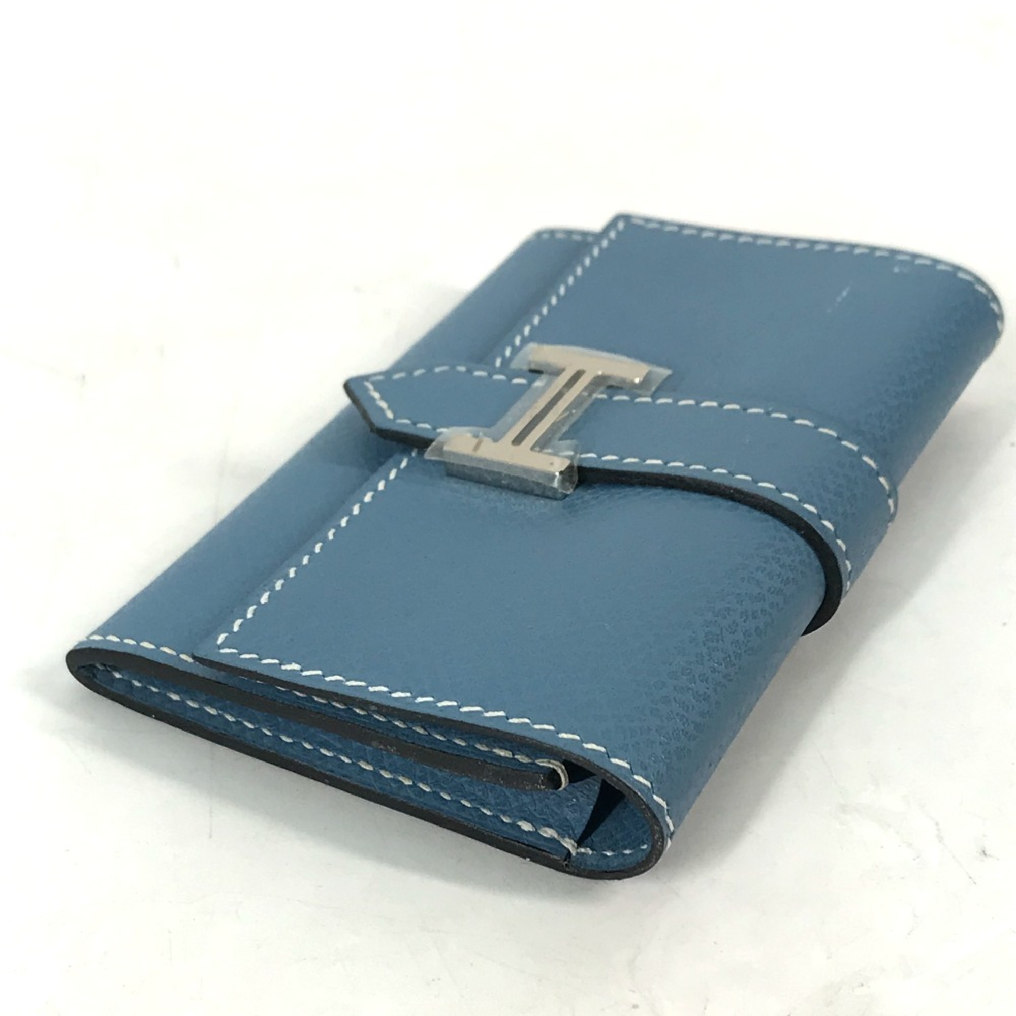 Hermes Business card holder pass case coin purse Wallet Coin Compartment Card Case Blue gene blue SilverHardware