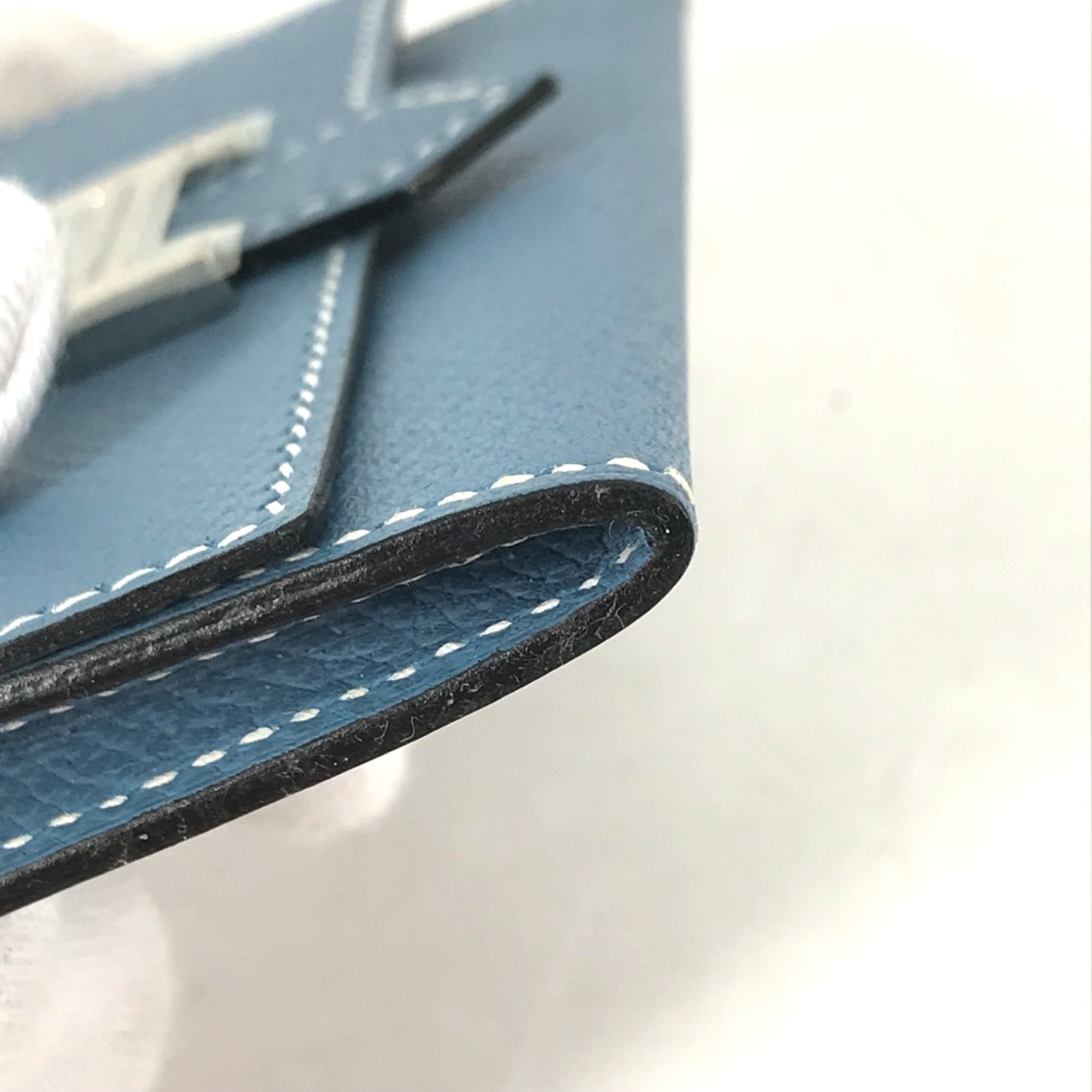 Hermes Business card holder pass case coin purse Wallet Coin Compartment Card Case Blue gene blue SilverHardware