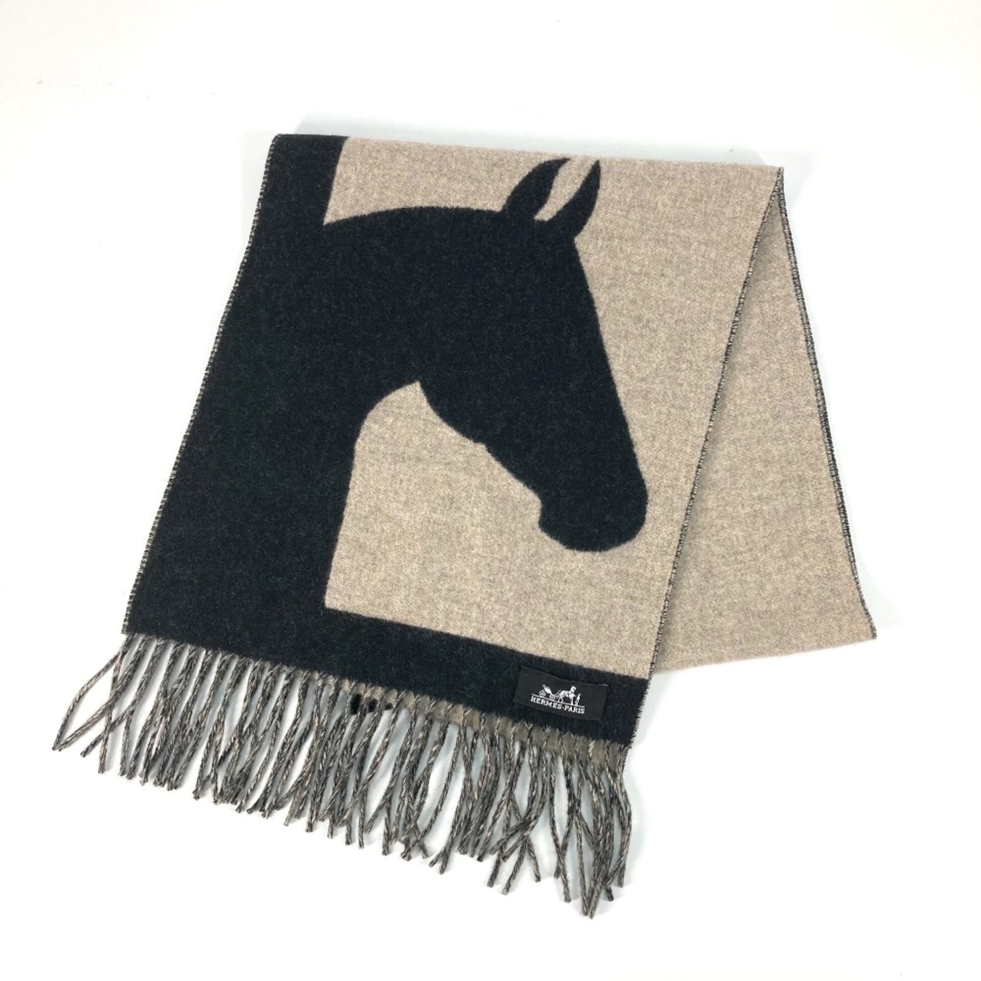 Hermes fringe horse horse cheval 2023 Autumn/Winter Collection Scarf Beige-Cine Beige x Black