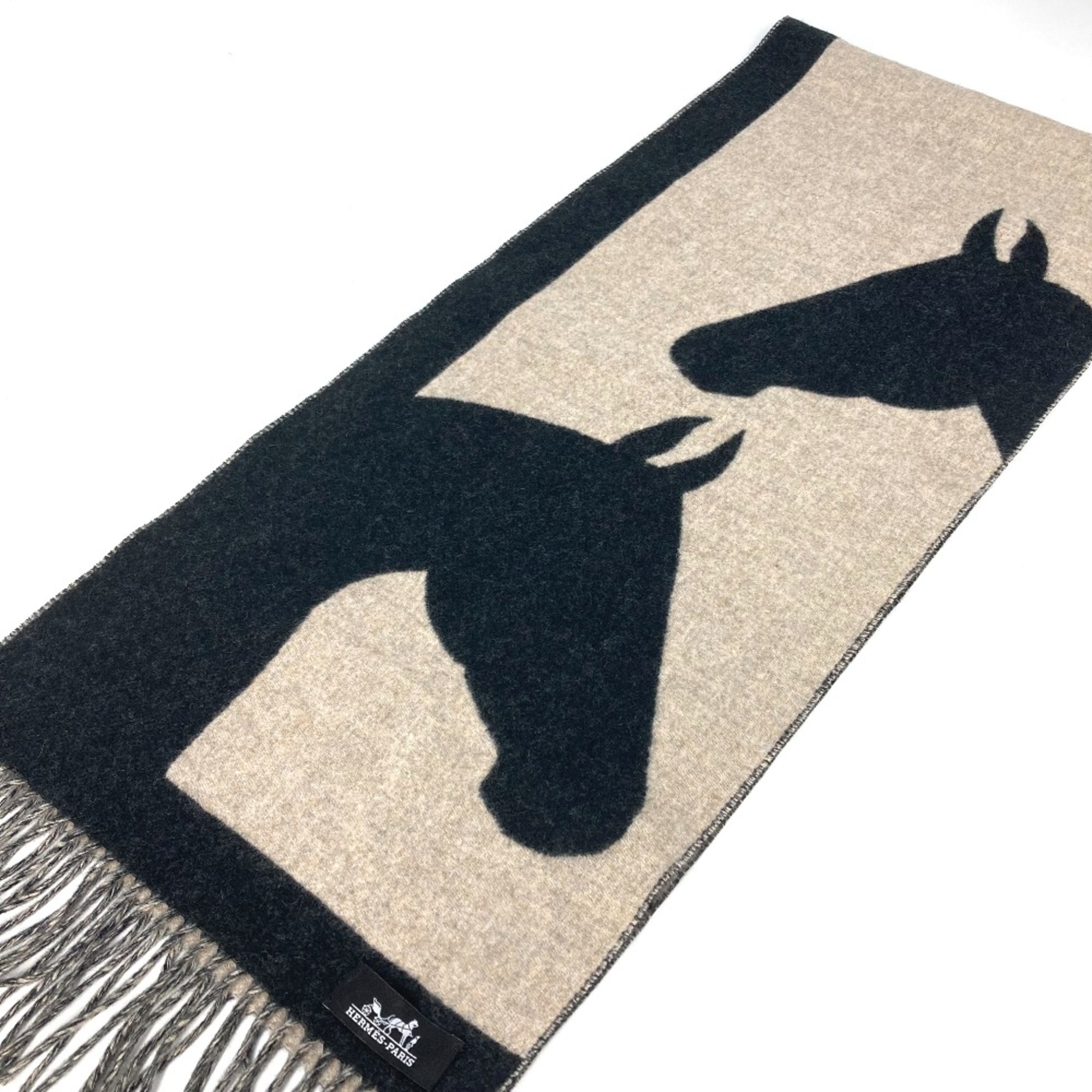 Hermes fringe horse horse cheval 2023 Autumn/Winter Collection Scarf Beige-Cine Beige x Black