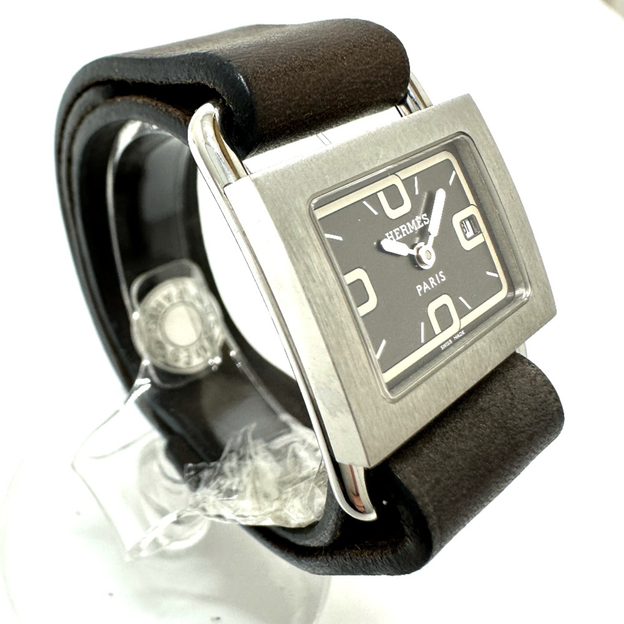 Hermes BA1.210 Quartz date Wristwatch Silver Black belt