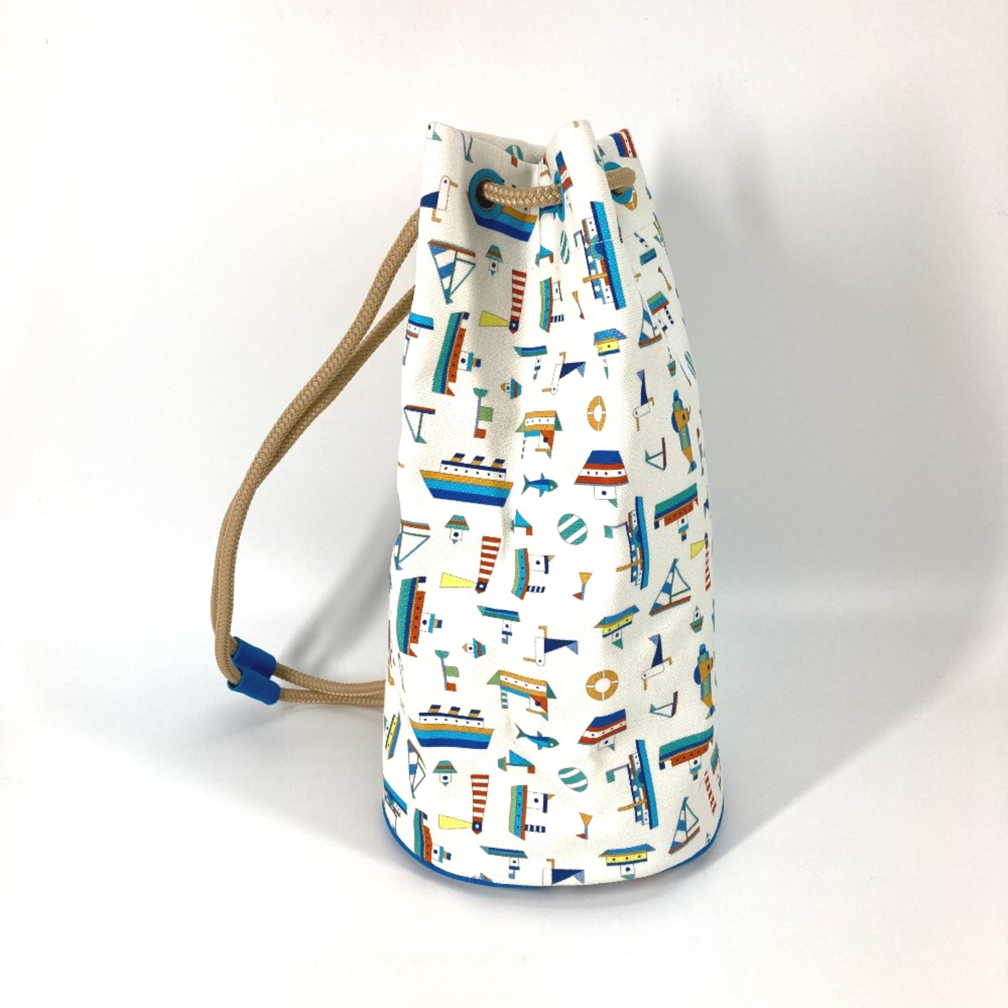 Hermes marine print Drawstring bag Shoulder Bag White x blue