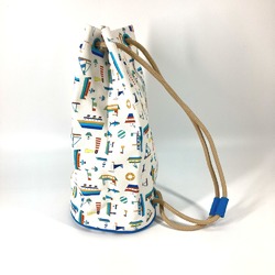 Hermes marine print Drawstring bag Shoulder Bag White x blue