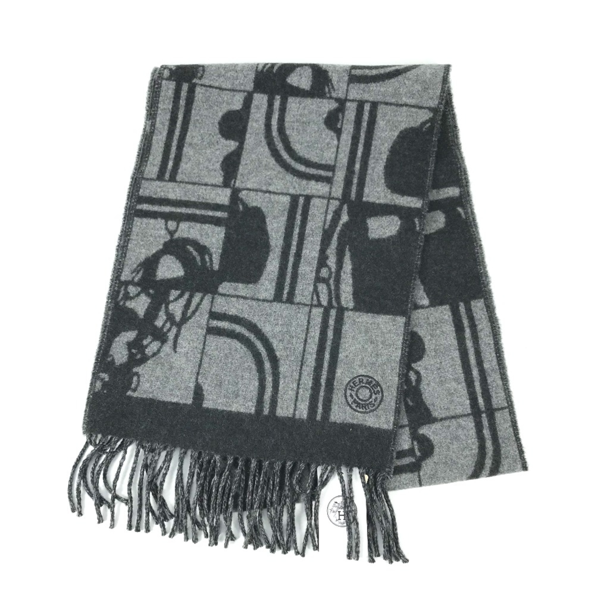 Hermes fringe fringe Scarf gray