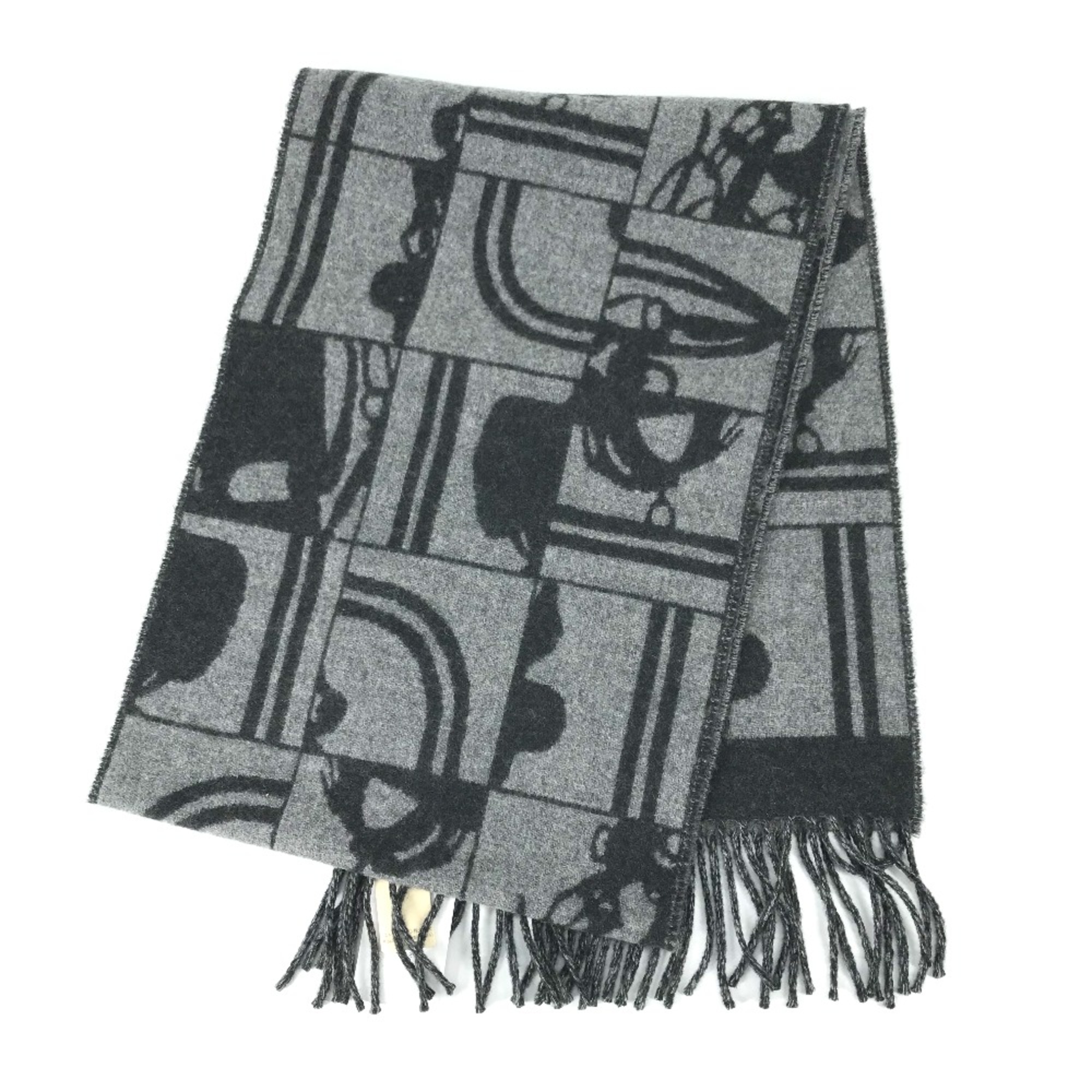 Hermes fringe fringe Scarf gray