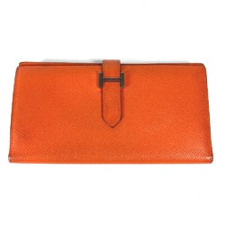 Hermes HHardware Two fold Long Wallet Orange SilverHardware