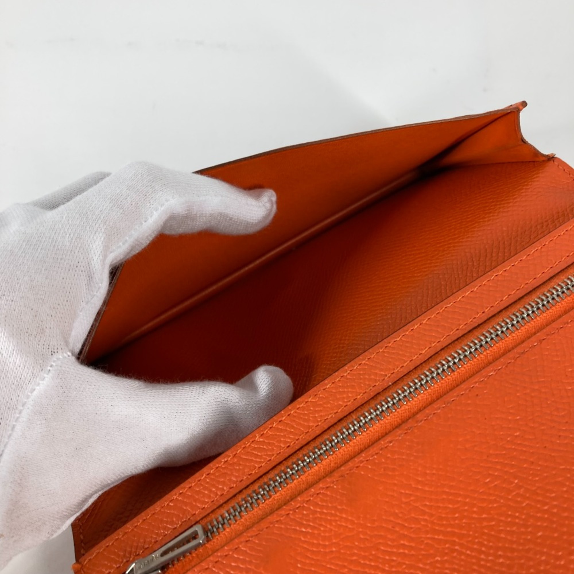 Hermes HHardware Two fold Long Wallet Orange SilverHardware