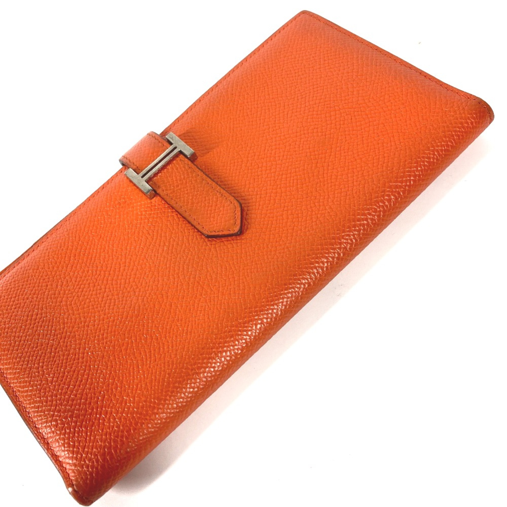 Hermes HHardware Two fold Long Wallet Orange SilverHardware