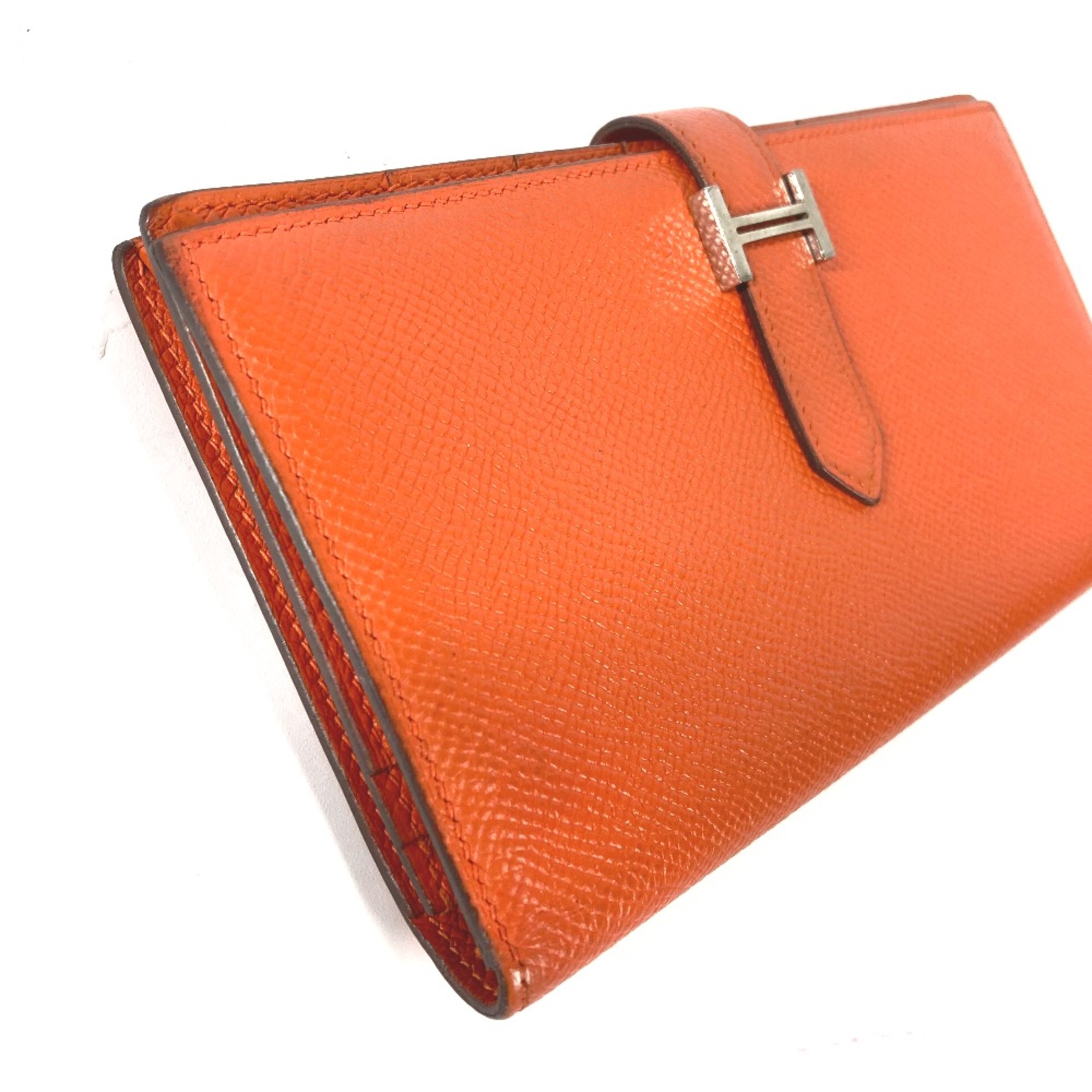 Hermes HHardware Two fold Long Wallet Orange SilverHardware