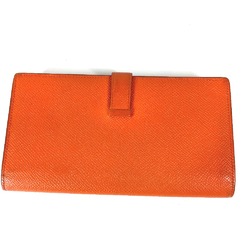 Hermes HHardware Two fold Long Wallet Orange SilverHardware