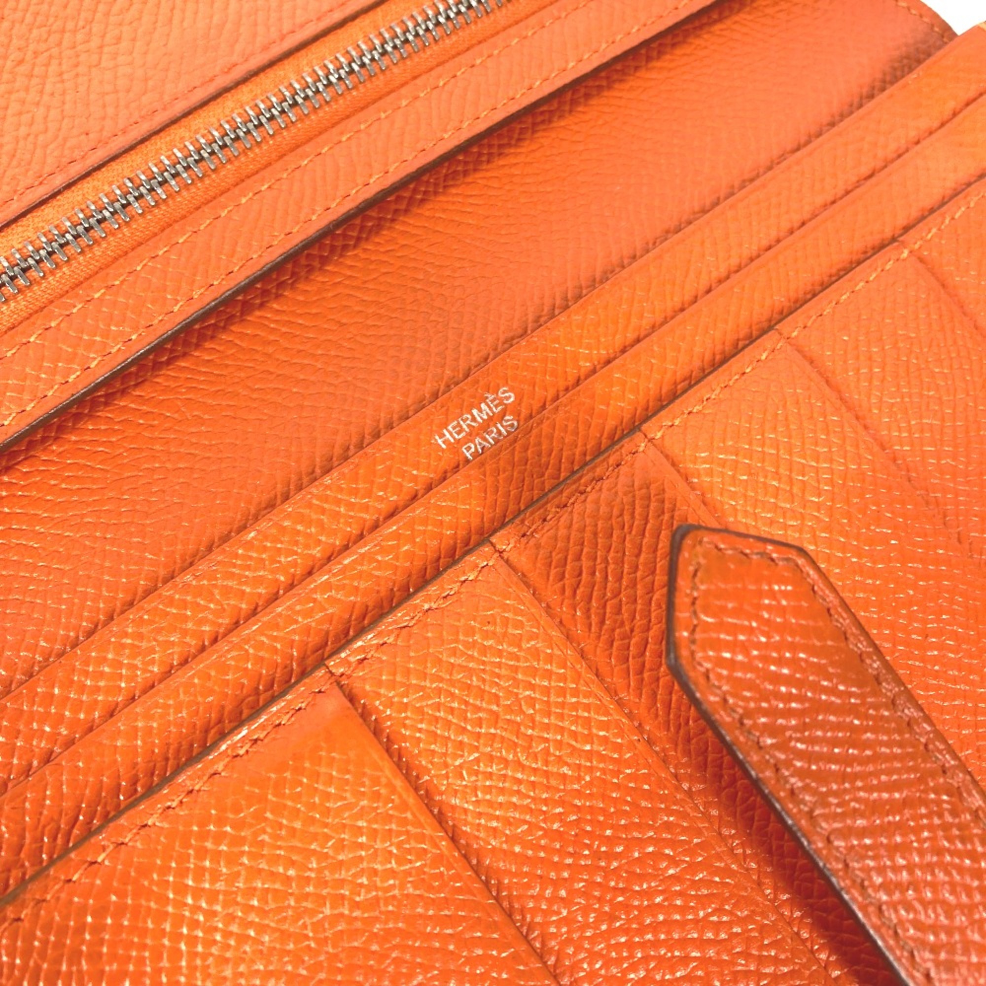 Hermes HHardware Two fold Long Wallet Orange SilverHardware