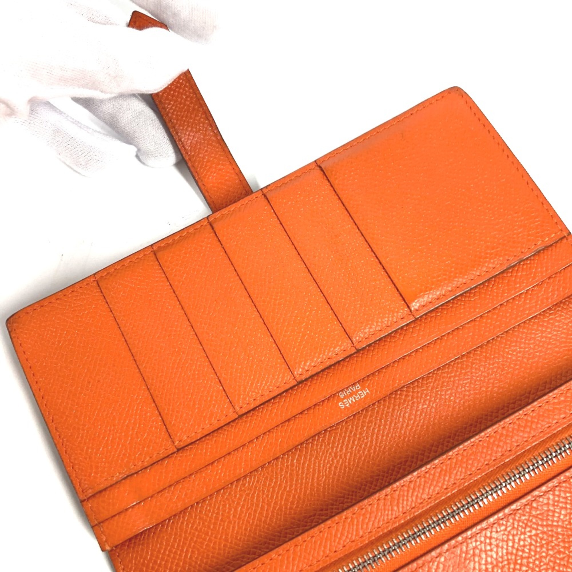 Hermes HHardware Two fold Long Wallet Orange SilverHardware