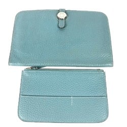 Hermes Long wallet Coin Compartment with coin purse Long Wallet Blue gene blue SilverHardware