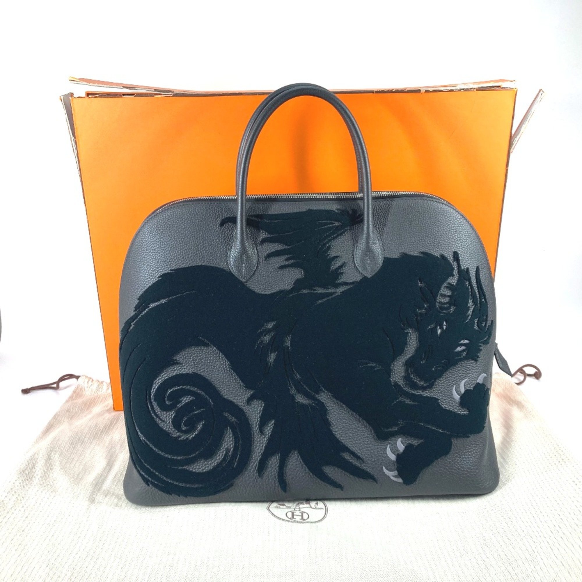 Hermes Bag Hand Bag Tote Bag Black x Blue Run Black SilverHardware