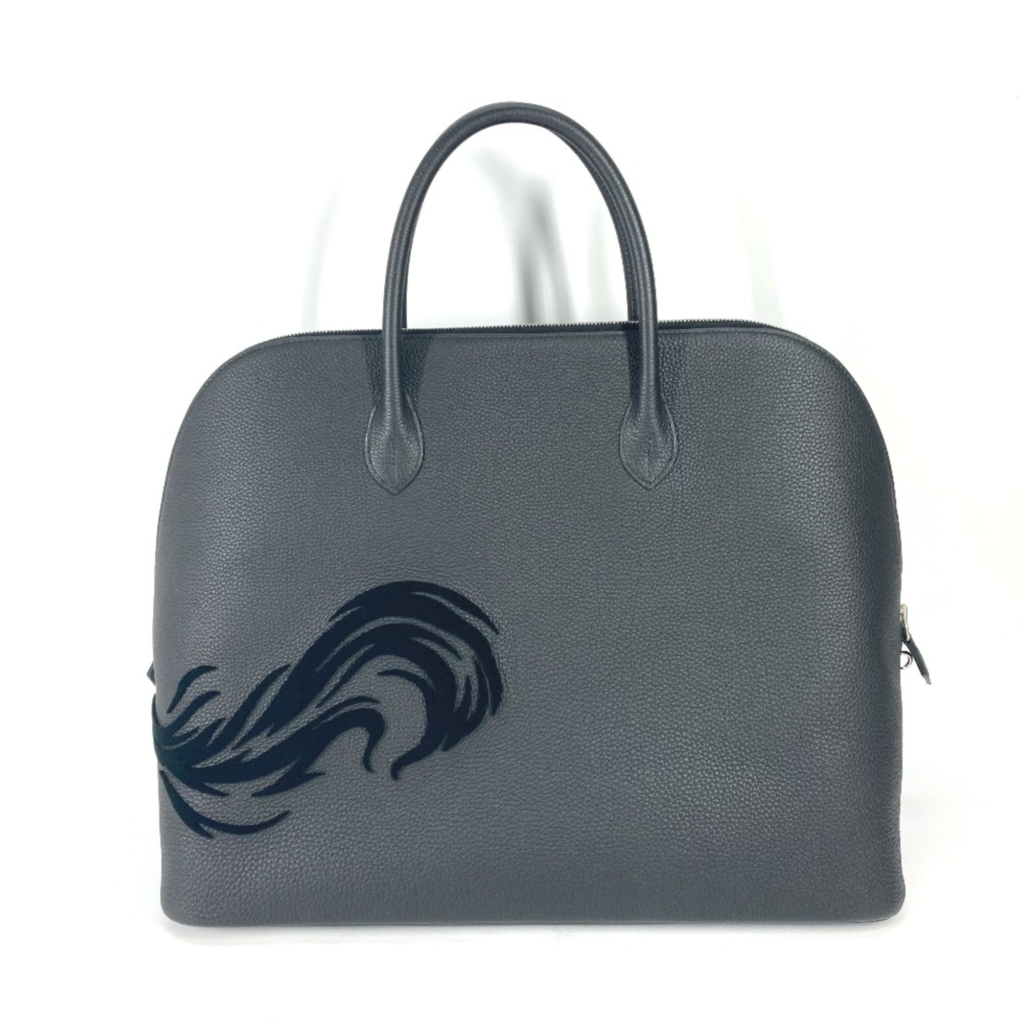 Hermes Bag Hand Bag Tote Bag Black x Blue Run Black SilverHardware